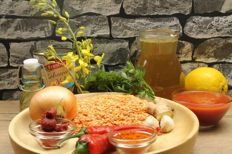 Rote Linsensuppe mit Kokosmilch, Zutaten